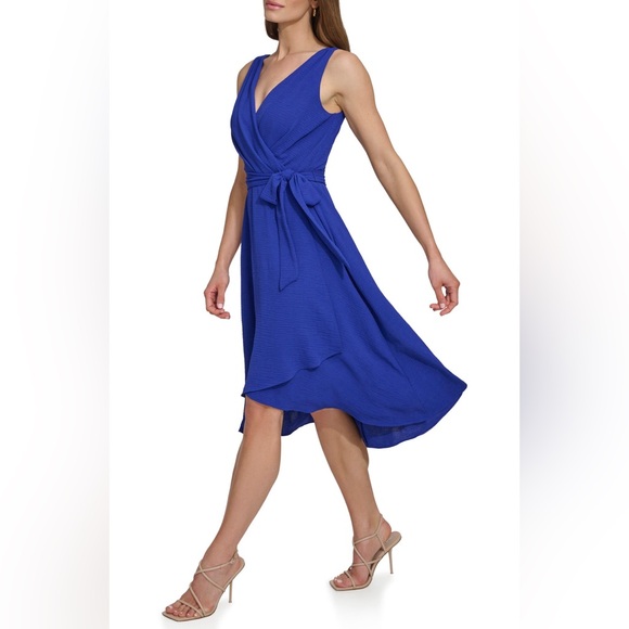 NWT DKNY cobalt blue front wrap v neck dress - size 12 - Picture 4 of 11